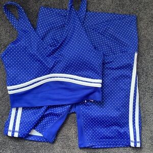 WILO Anthropologie blue polka dot athletic matching set Small
